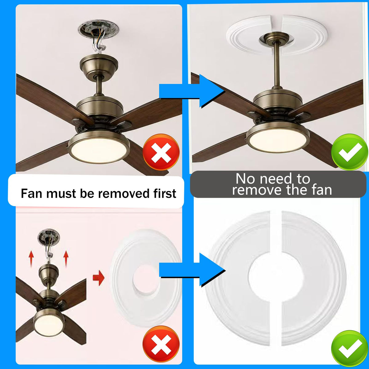 12 Inch Split Ceiling Medallion for Light Fixtures & Ceiling Fans - Decorative PU Round Base Cover Plate for Ceiling