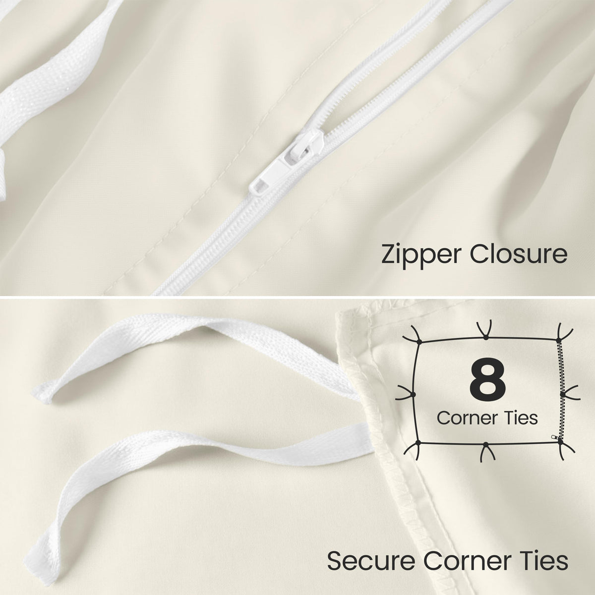 Duvet Cover, 4 PC Cotton Like Polyester With Zipper Closure, Ivory