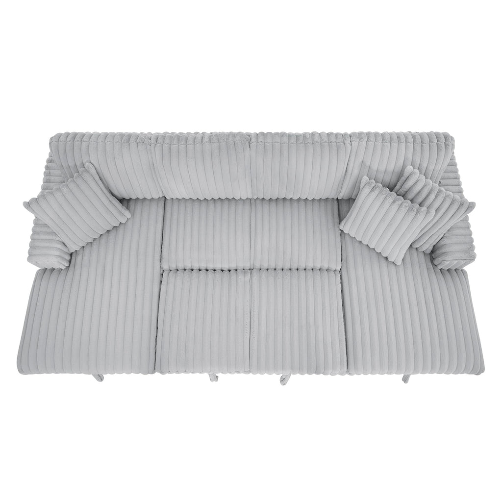 122'' Convertible U-Shaped Faux Rabbit Fur Plush Sectional Sleeper Sofa, Upholstered Cloud Couch Pull-Out Sofa Bed