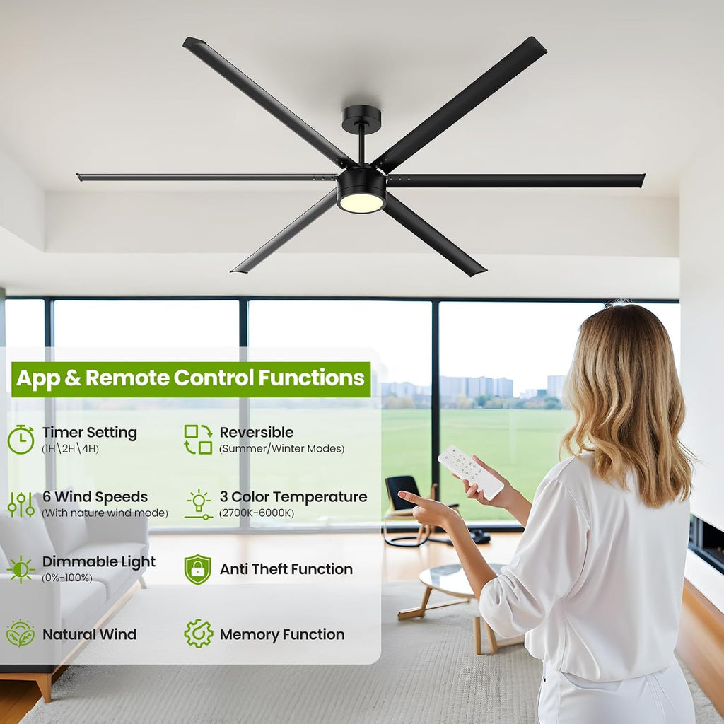 96" Black Indoor/Outdoor Ceiling Fan with Light & Remote