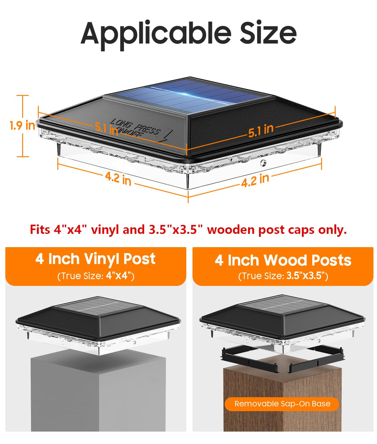 4x4 Solar Post Cap Lights 12 Pack, 3 Modes Fence Post Solar Lights