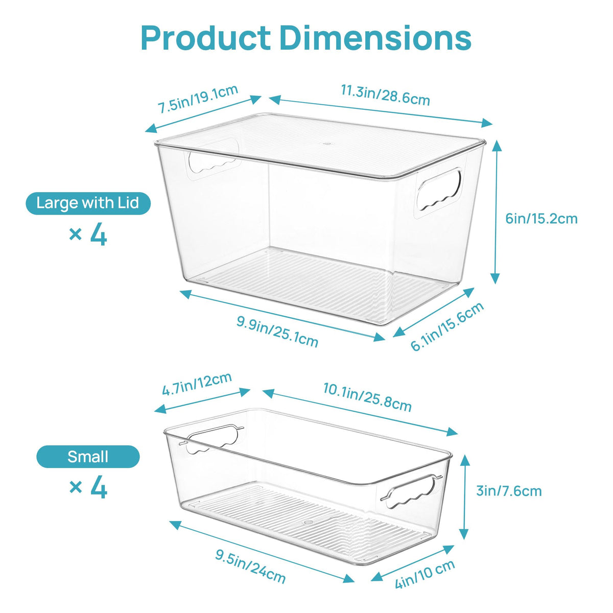 8 Pack Clear Storage Bins with Lid Set for Pantry Organizer