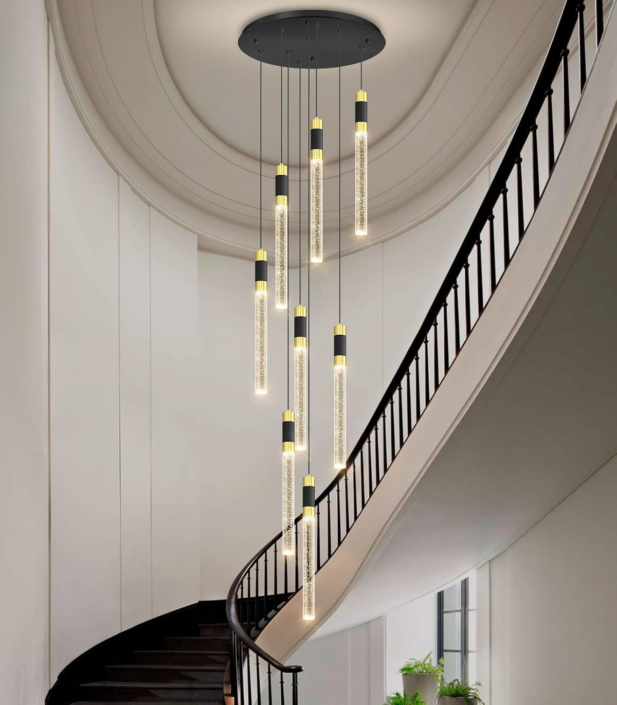 8-Light 98-Inch Modern LED Chandelier for Two-Story Foyers and Stairwells