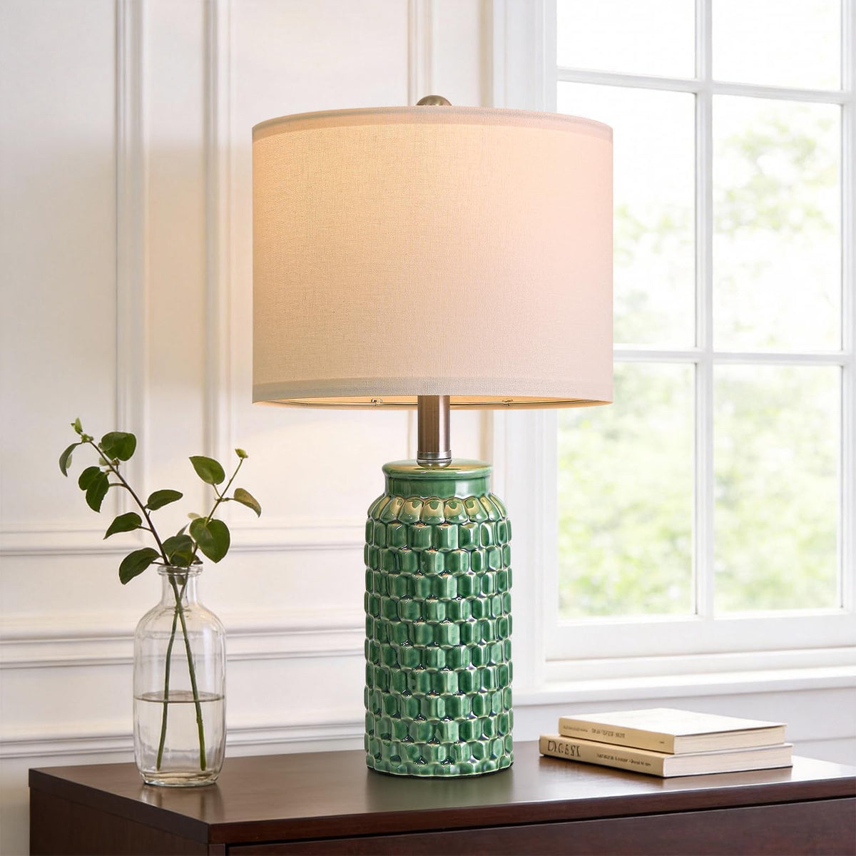 20.5" Ceramic Table Lamps Set of 2 - Modern Farmhouse & Boho Style, Bedside Nightstand Lamps End Table Lamps, Small