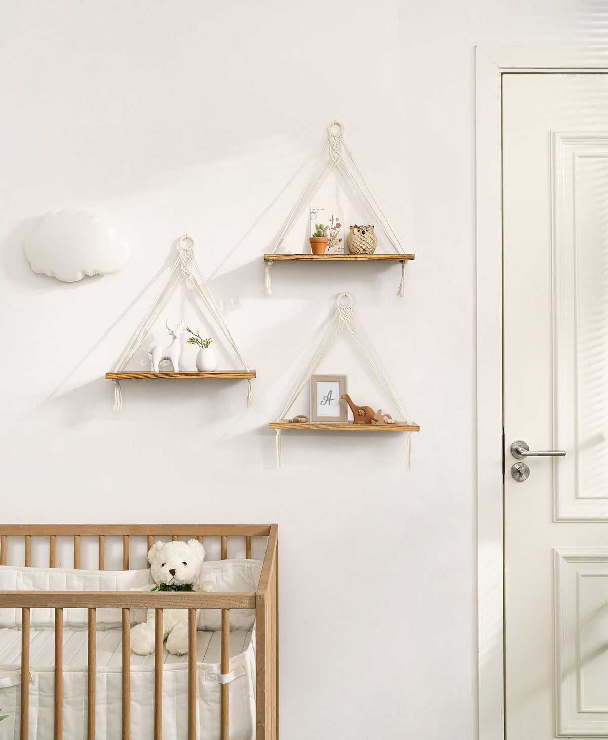 Macrame Hanging Shelves Boho Wall Decor Set of 3 Floating Wood Shelf