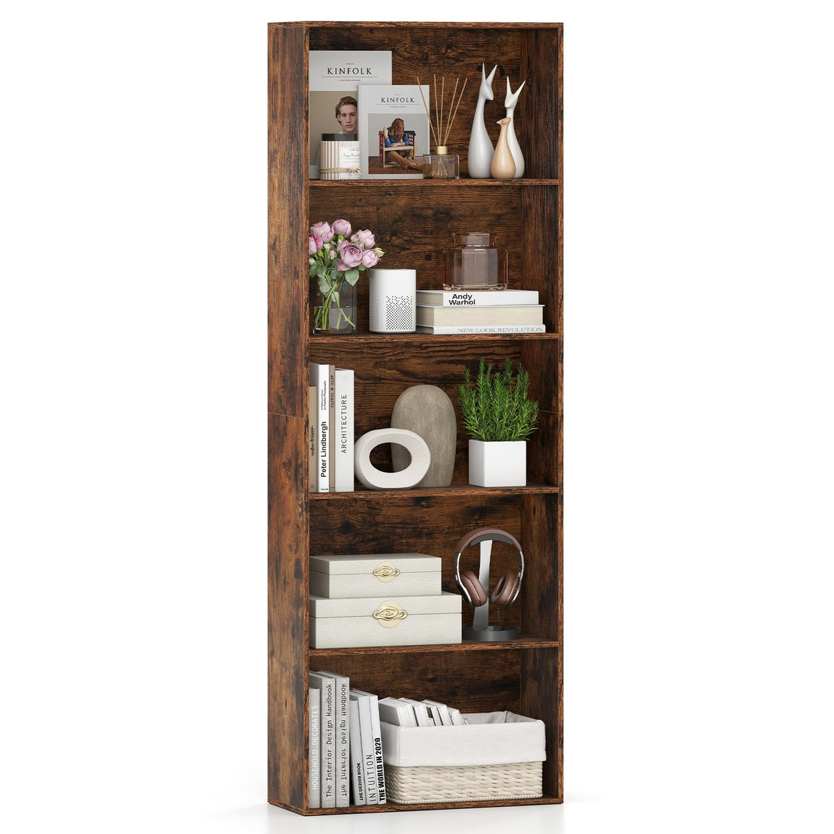 5-Tier Bookshelf, Freestanding Bookcase with 5 Open Shelf, Modern Display Shelf, Storage Organizer Bedroom Home