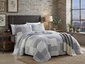 Anderson 3-Piece Printed Patchwork Quilt Set, Lightweight Polyester Cover with 100% Cotton Filling, Modern Gray Plaid