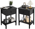 Nightstands Set of 2 with Drawers, Bedside Table Set of 2 with Storage Shelf, Heavy Duty End Side Table Bedroom Small