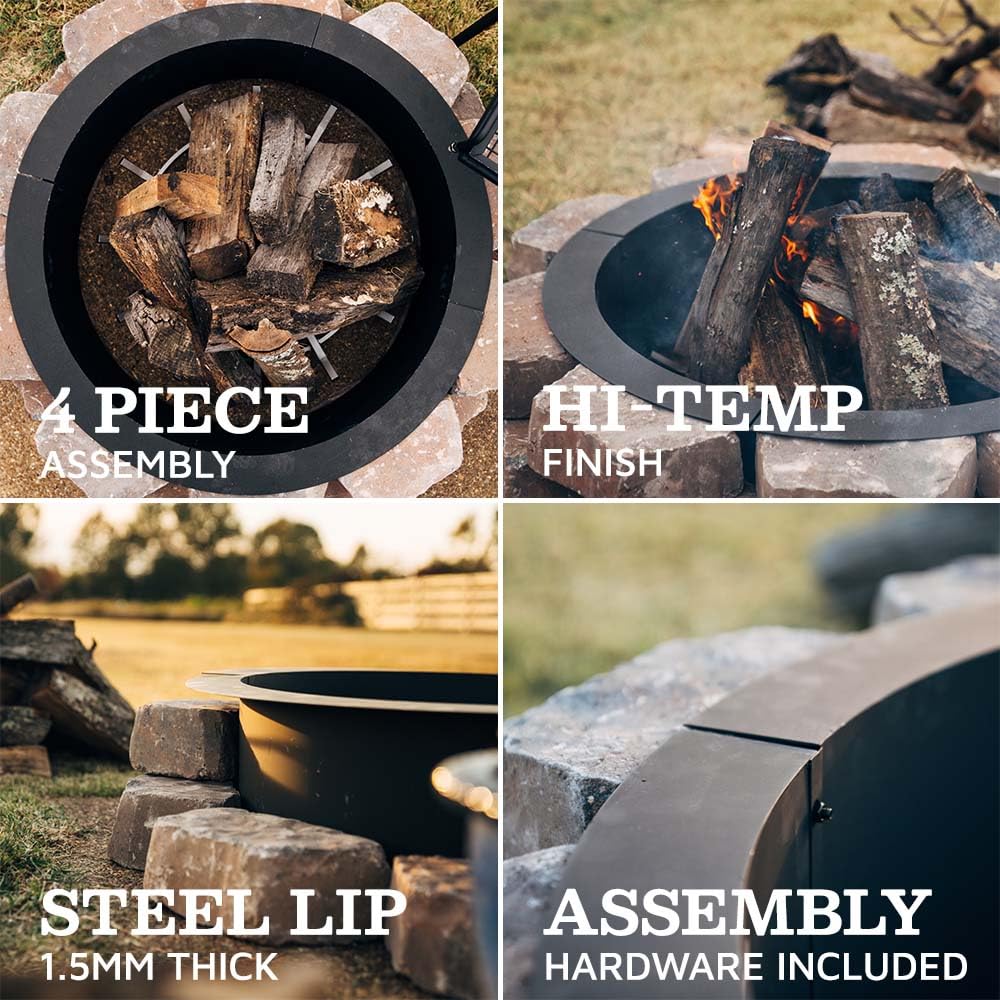 Ash & Ember 33" Outside Dia Steel Fire Pit Liner x 27" Inside - 4 Panel Liner 1.5mm Thick Steel, DIY Above or