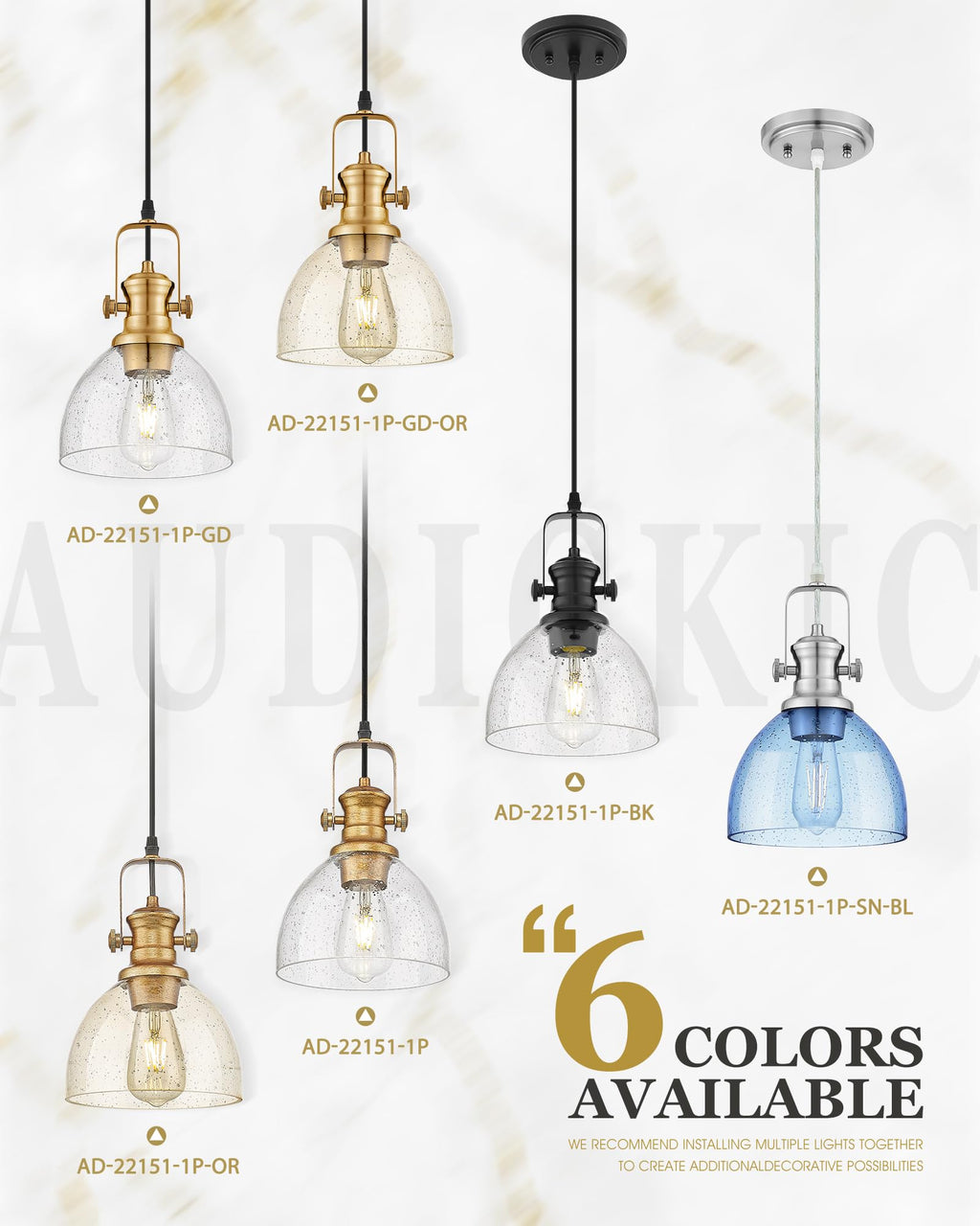 7.5" Brushed Gold Pendant Light Kitchen Island, Amber Shade