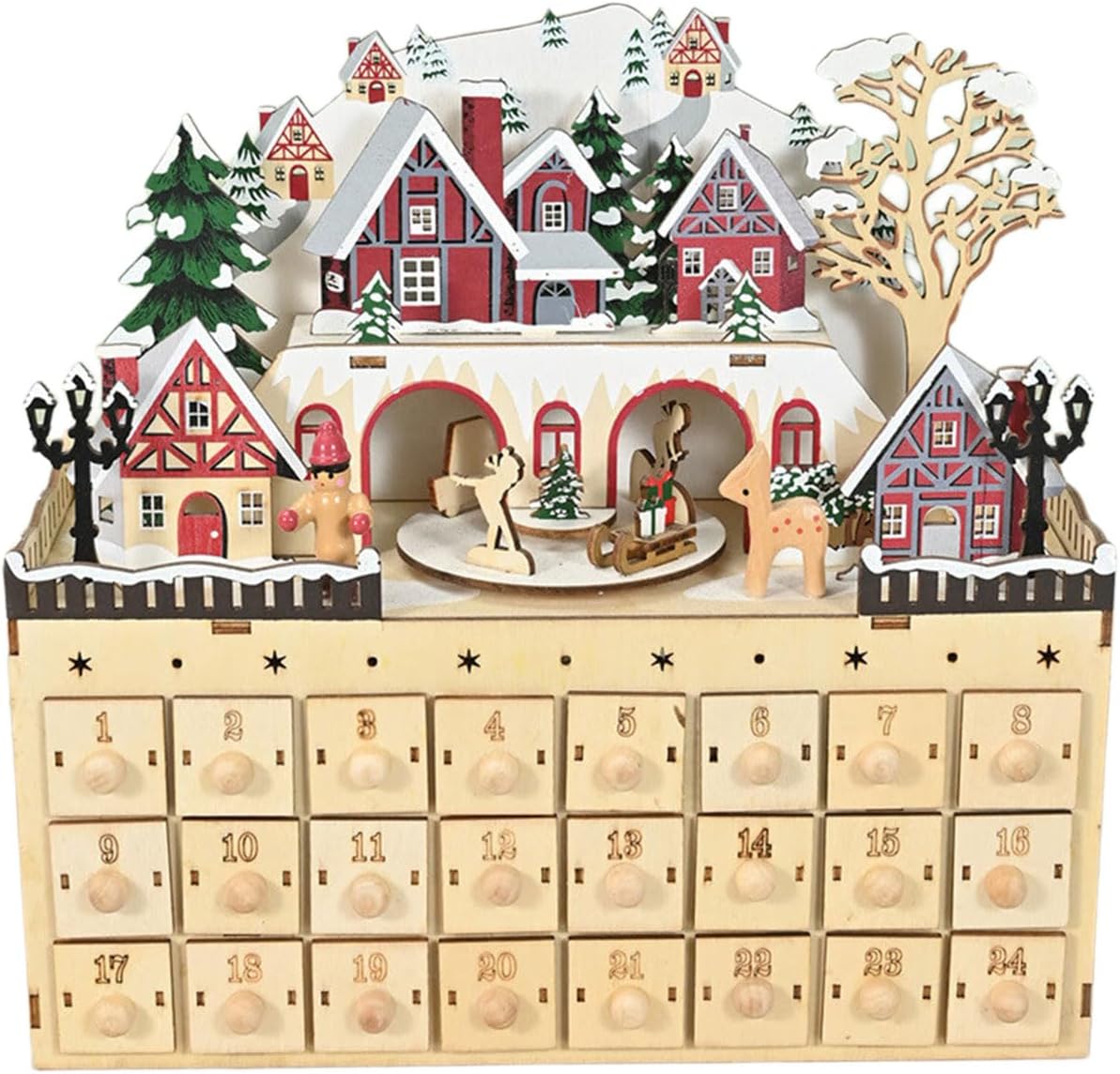 Handmade Wooden Advent Calendar Cabinet With 24 Drawers For Christmas Count Down Decorations And Storage