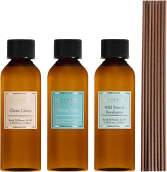 Reed Diffuser Refill Set, 10.2oz Scented Oil Refill 3 Pack, Clean Linen, Ocean Mist, Eucalyptus & Moss, Long Lasting - Set of 3
