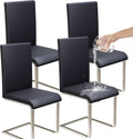 Modern Dining Chairs Set of 4, Faux Leather Dining Room Chairs with Armless Design and Chrome Legs, Space-Saving Kitchen Chairs