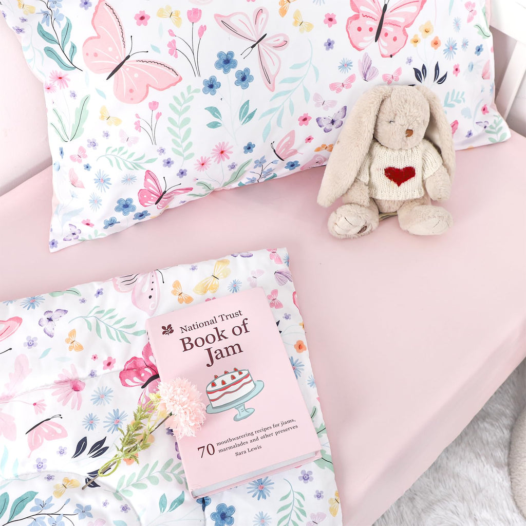Toddler Bedding Set for Girls 4 Pieces Butterfly, Soft Breathable Toddler Comforter Set, Flower Print, Includes