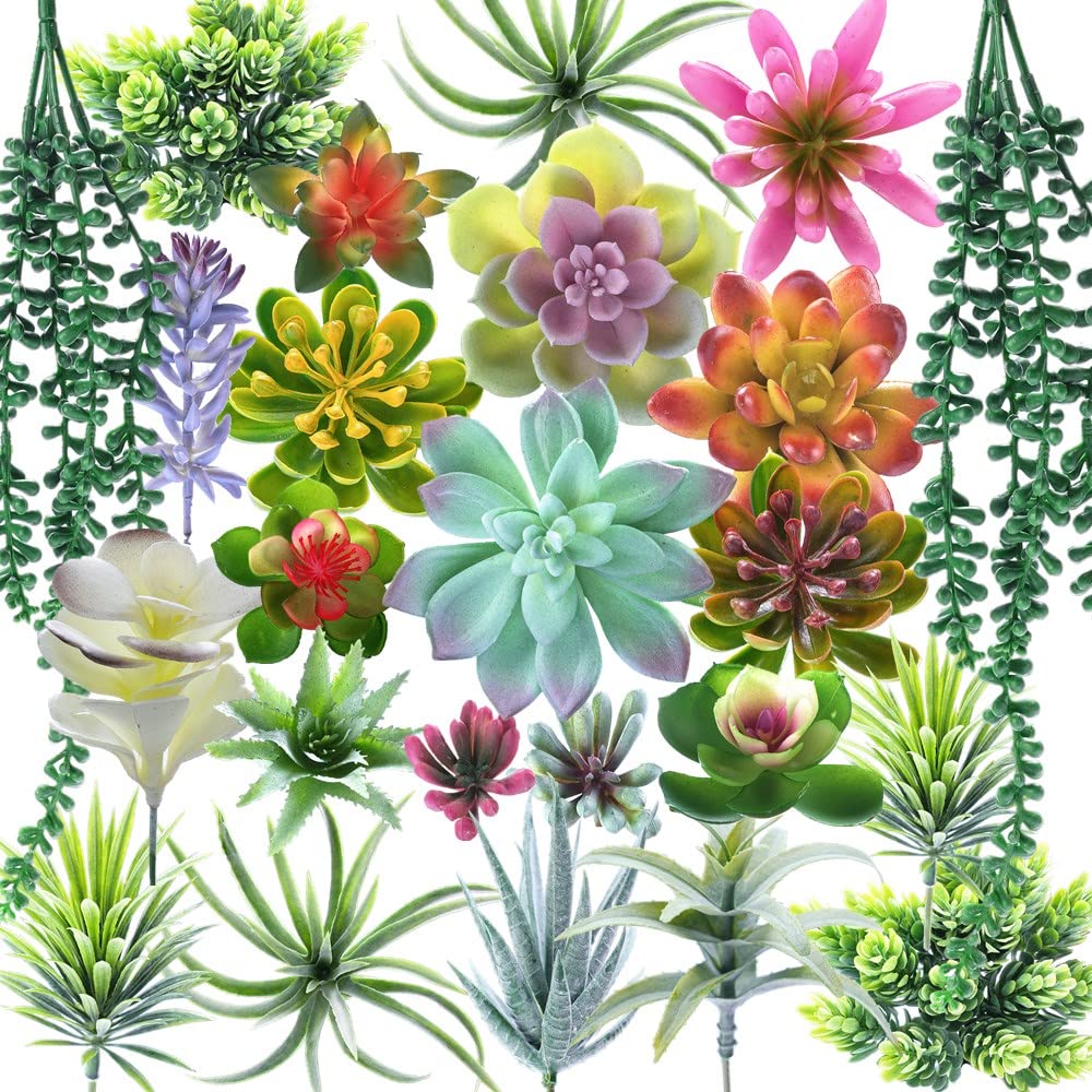 24 Pack Artificial Succulents Unpotted Succulents Plants Artificial Fake Succulents Hanging String of Pearls Small