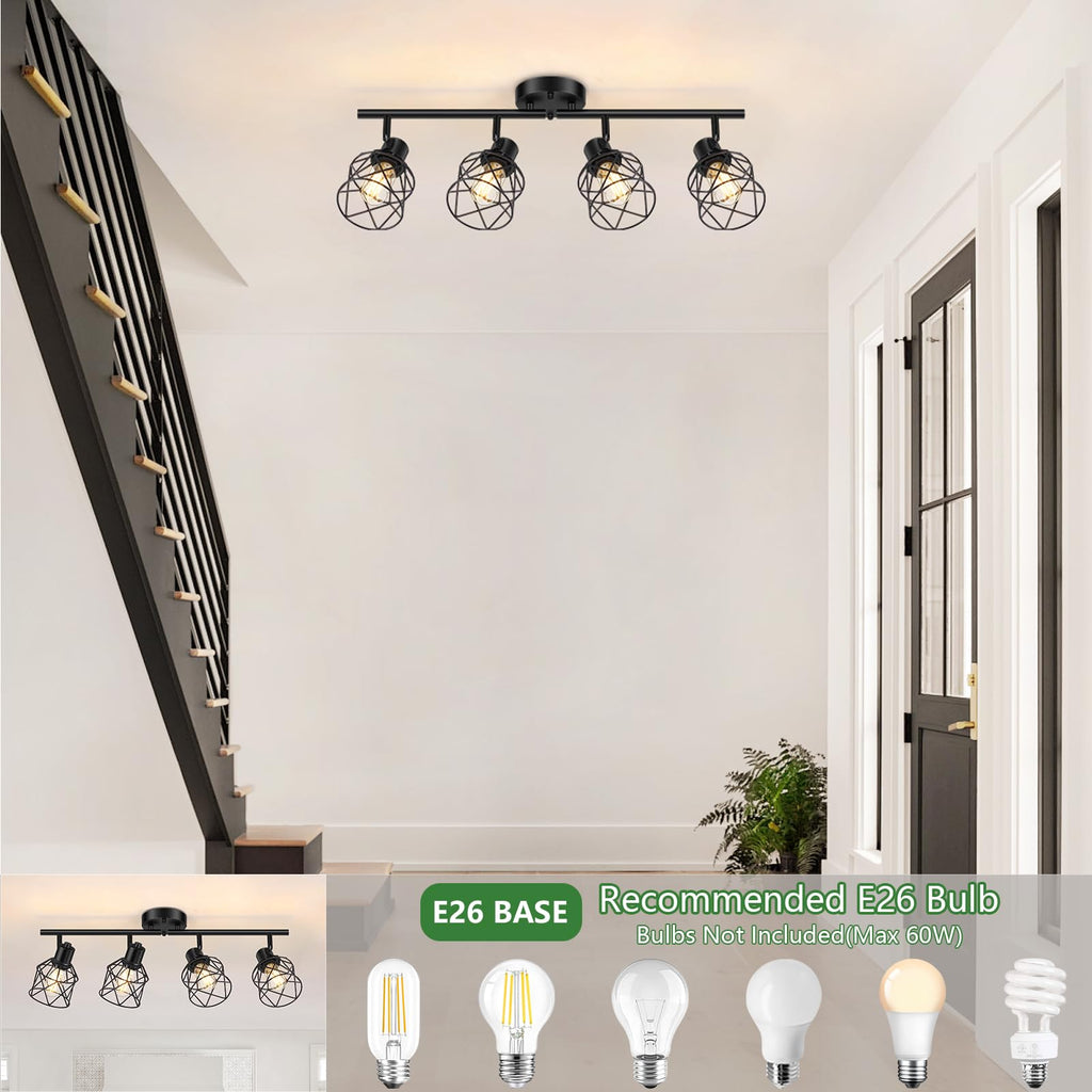 4-Lights Semi Flush Mount Ceiling Light, Adjustable Multi-Directional Light Fixtures, Rotatable Farmhouse Light