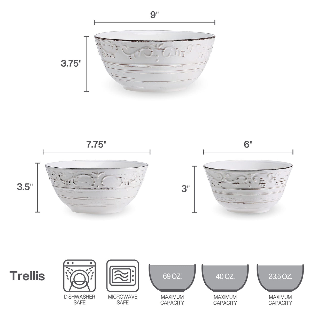 Trellis Serving Bowls, Set of 3, White