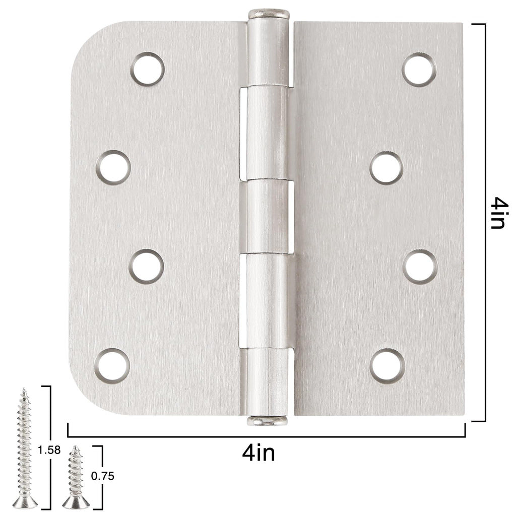 12 Pack Brushed Nickel Door Hinges 4" Square Rounded & 5/8" Radius Corners