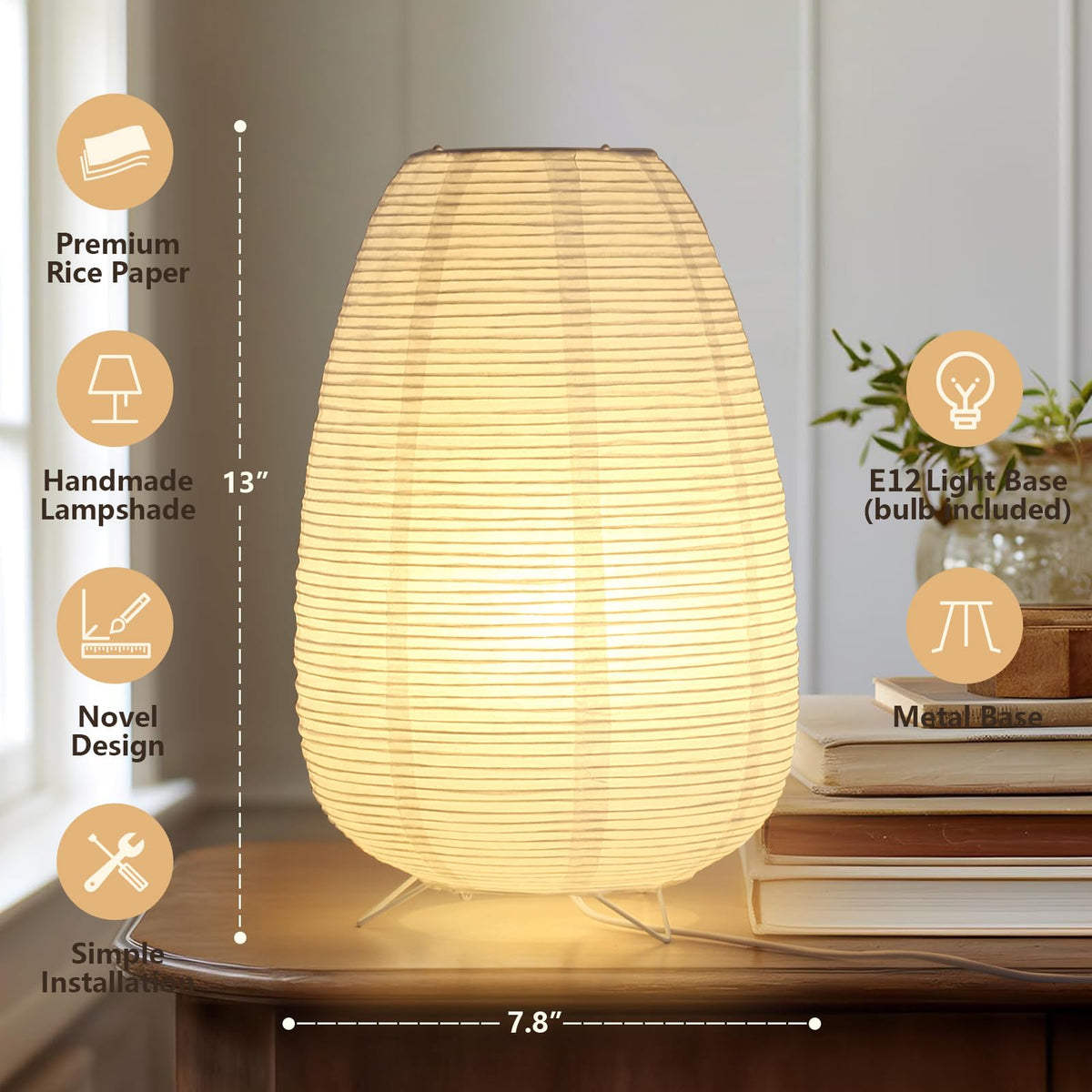 Small Rice Paper Lamp, Japanese Lamp Lantern Table Lamp, Paper Table Lamp, Lantern Lamps for Desk Bedrooms Bedside