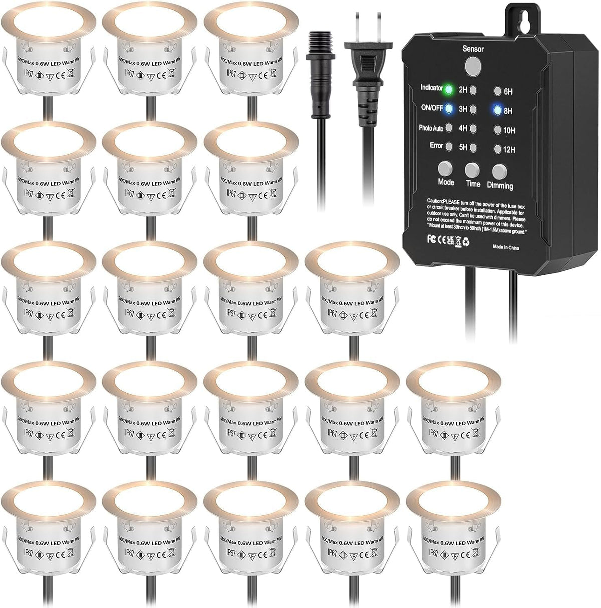 20 Packs Low Voltage Deck Lights Kit with Transformer IP67