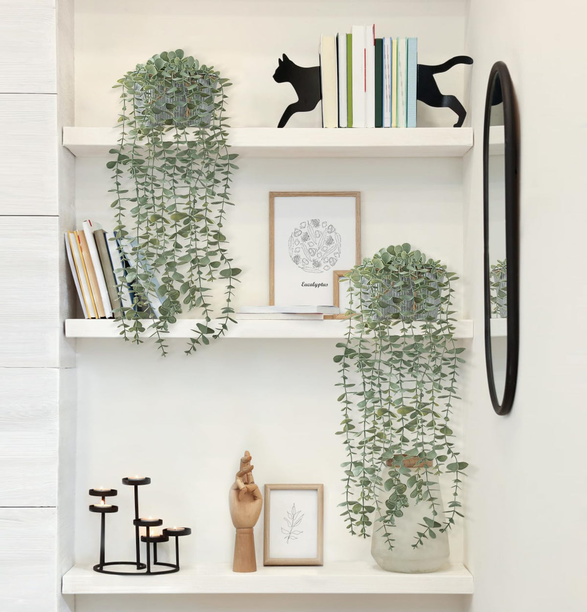 Fake Hanging Plants in Farmhouse Galvanized Pots for Shelf Decor 2Pcs