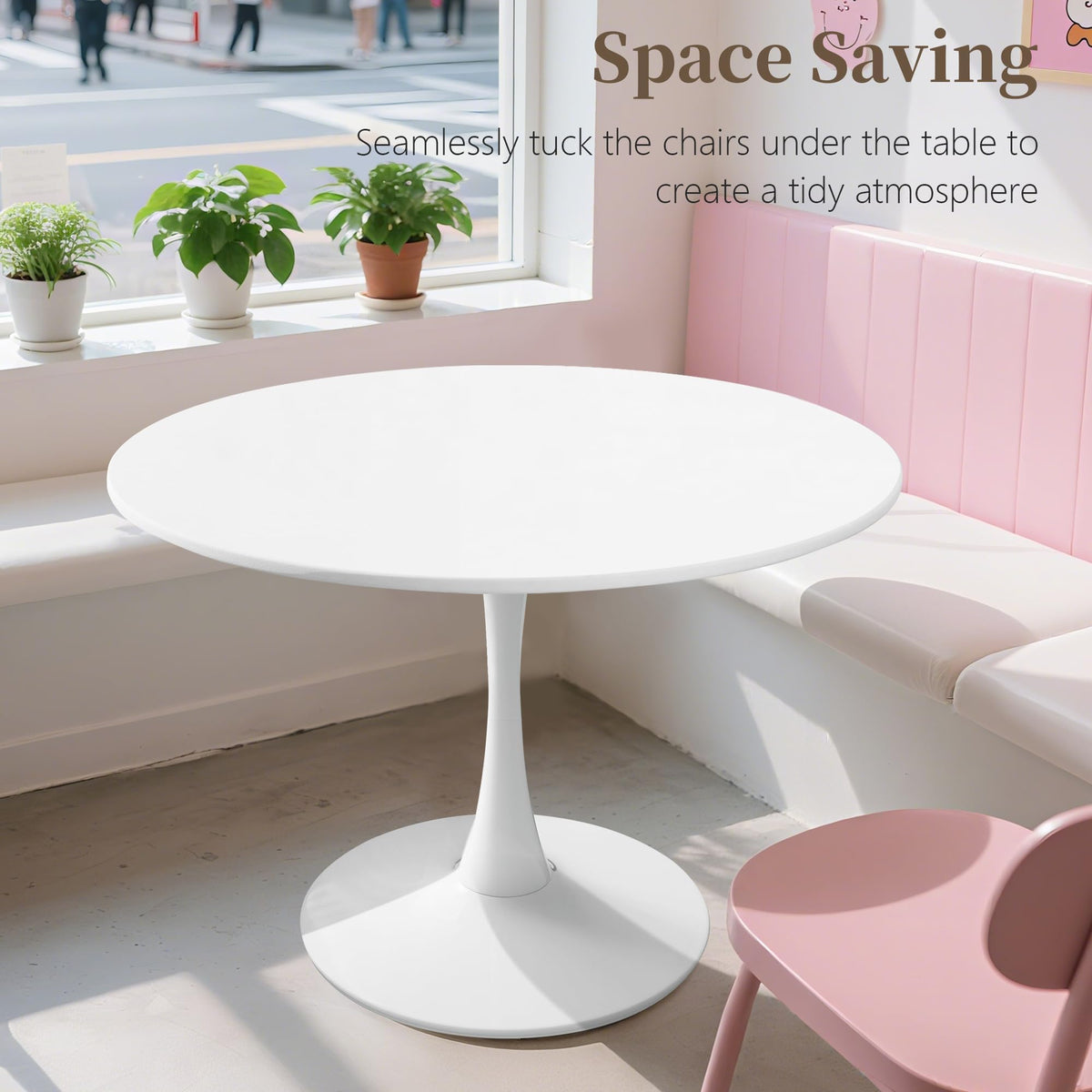 Inspired Saarinen Style 42" Round Tulip Table with Thickened Tabletop & Metal Pedestal