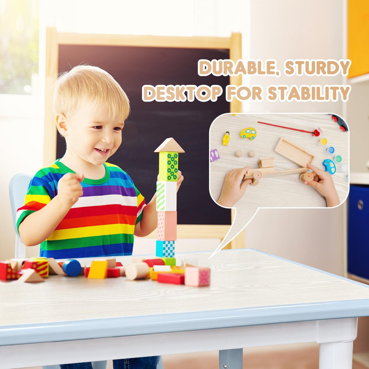 Kids Table and Chair Set for Toddlers - Adjustable Activity Center with Non-Slip Legs & Graffiti-Proof Surface Ages