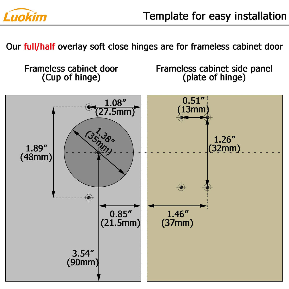 4Pcs Frameless Soft Close Half Overlay Cabinet Hinges