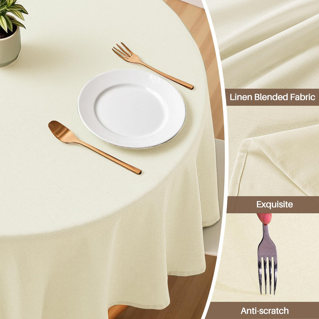 Textured Round Tablecloth Ivory 54 Inch Fall Table Cloth 2-4 Seats