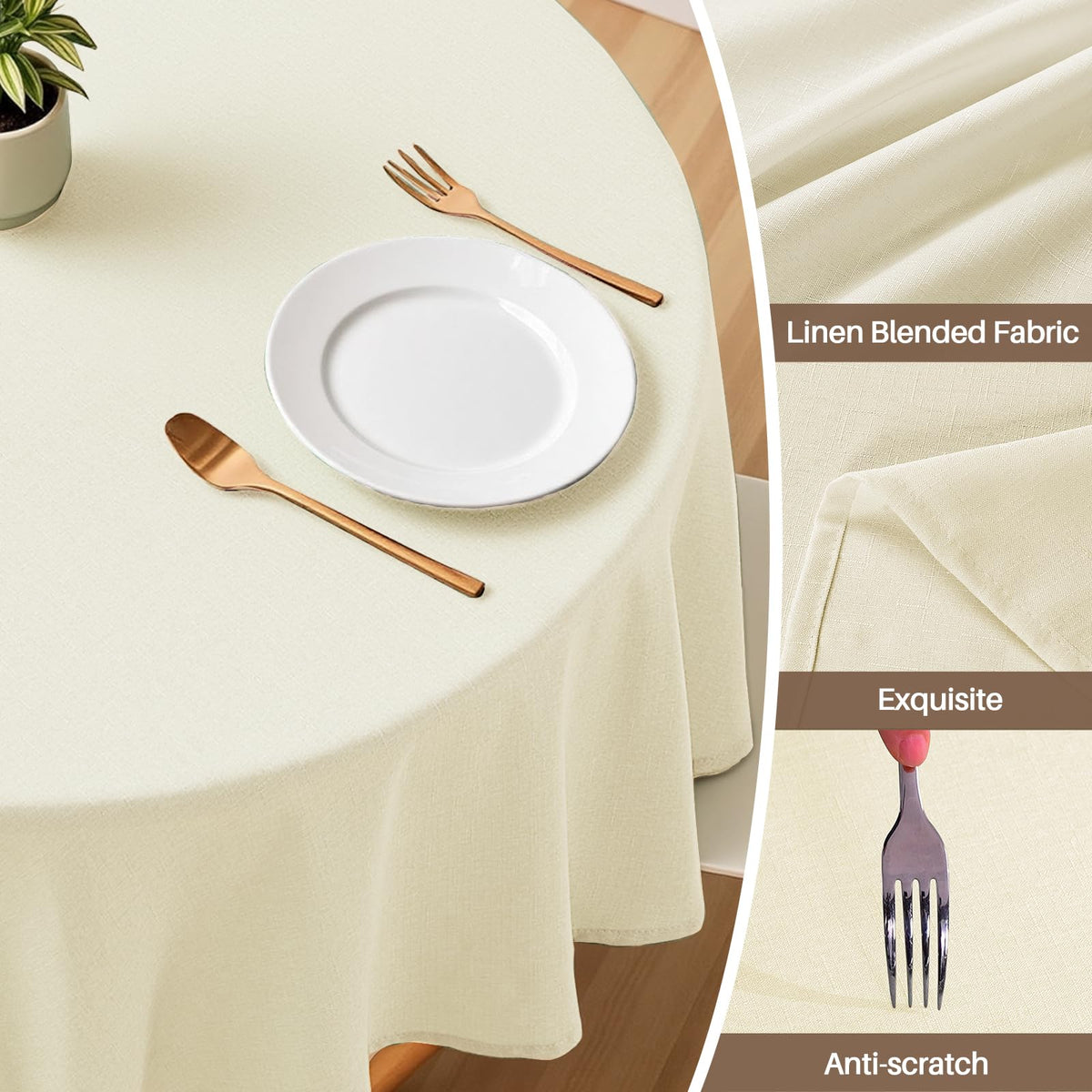 Textured Round Tablecloth Ivory 54 Inch Fall Table Cloth 2-4 Seats