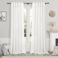 Ivory Linen Curtains 90 Inches Long Back Tab Rod Pocket Semi Sheer Light Filtering Neutral Solid Drapes Modern Rustic