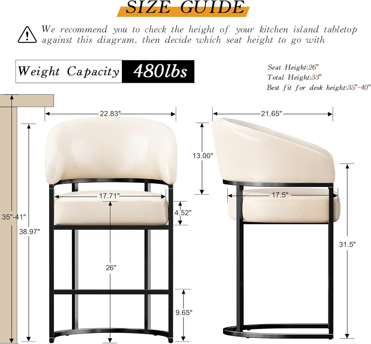 Modern Counter Height Bar Stools,Bar Stools Set of 4,PU Leather Upholstered Barrel Barstools with Backs,26"