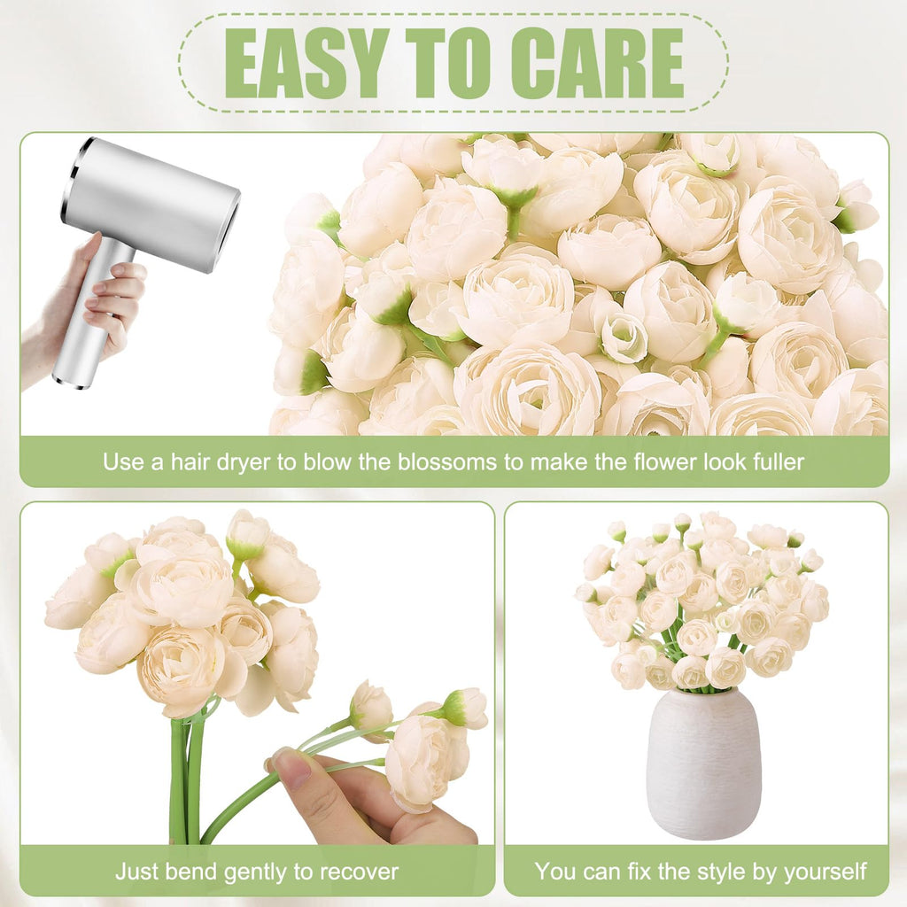 5 Bouquets Cream Ranunculus Artificial Flowers