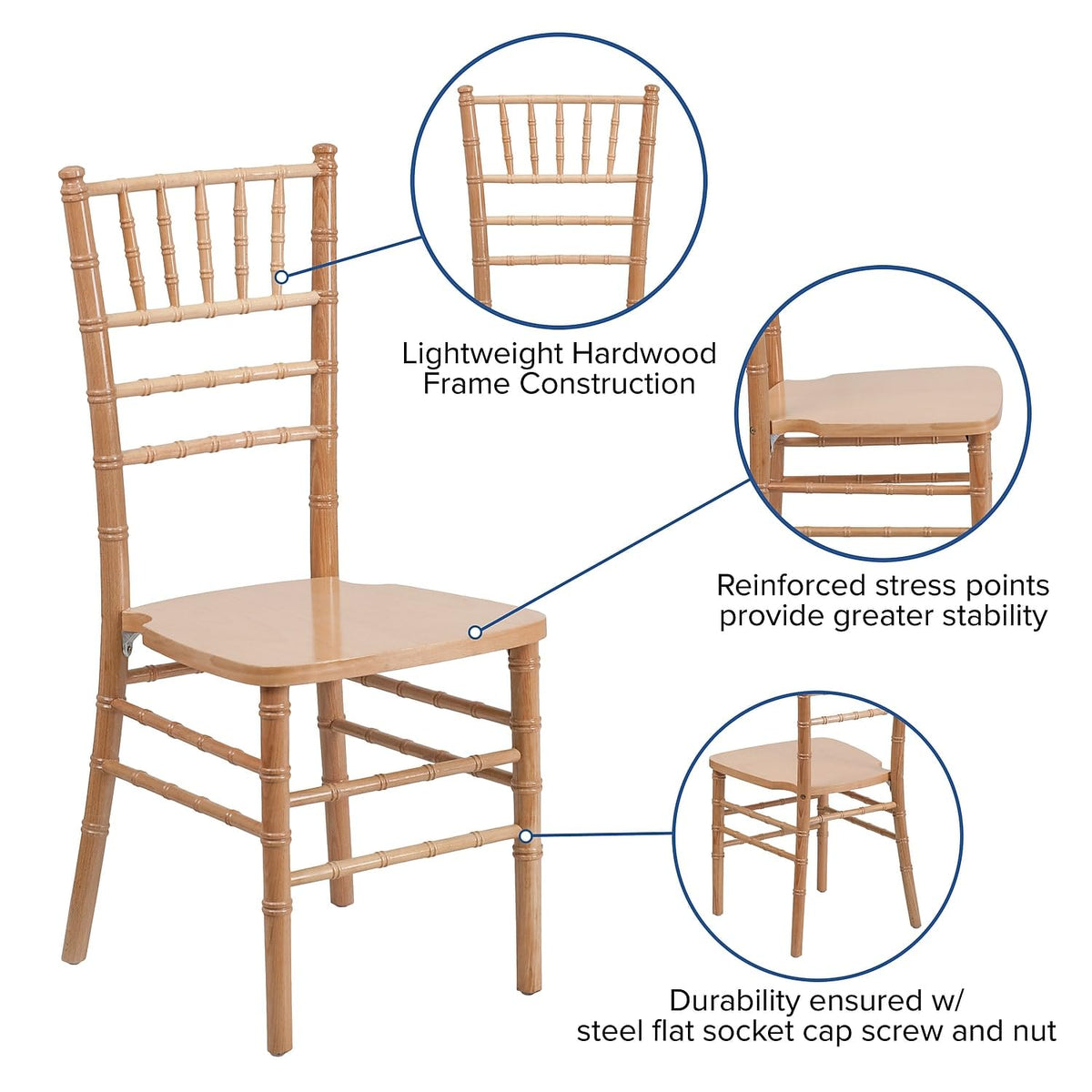 2 Pack HERCULES Series Natural Wood Chiavari Chair