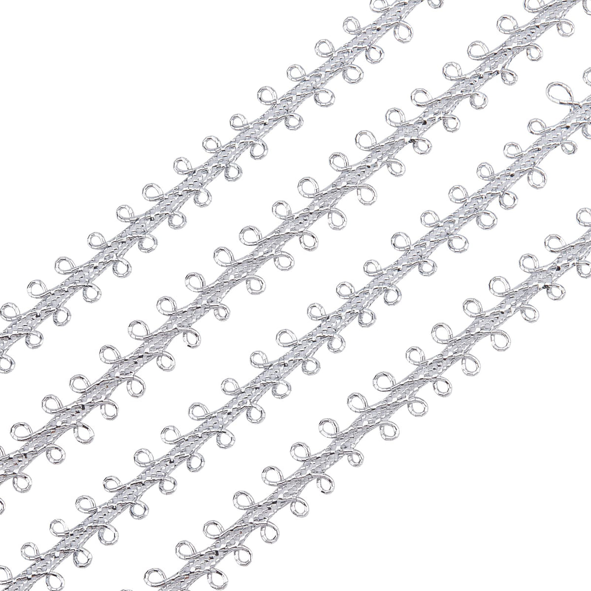 Metallic Braid Lace Trim 9mm Wide Polyester Woven Braid Trim Silver Circle Metallic Decorative Gimp Trims - 49 Yards