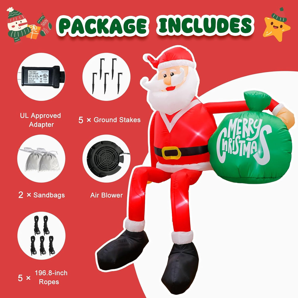 8FT Christmas Inflatables Outdoor Decorations, Climbing Santa Christmas Inflatable Christmas Yard Decorations with