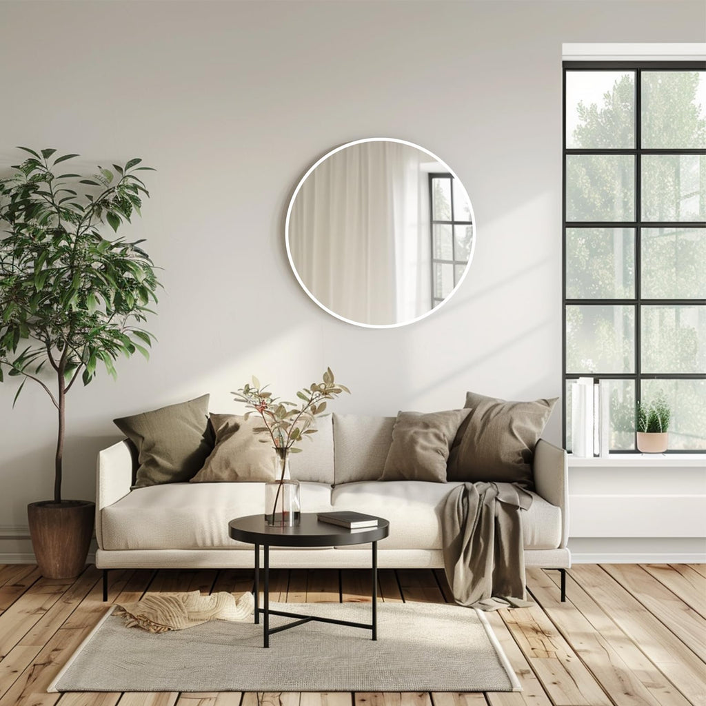 White Circle Mirror 26 inch, Round Mirror, Matte White Metal Frame