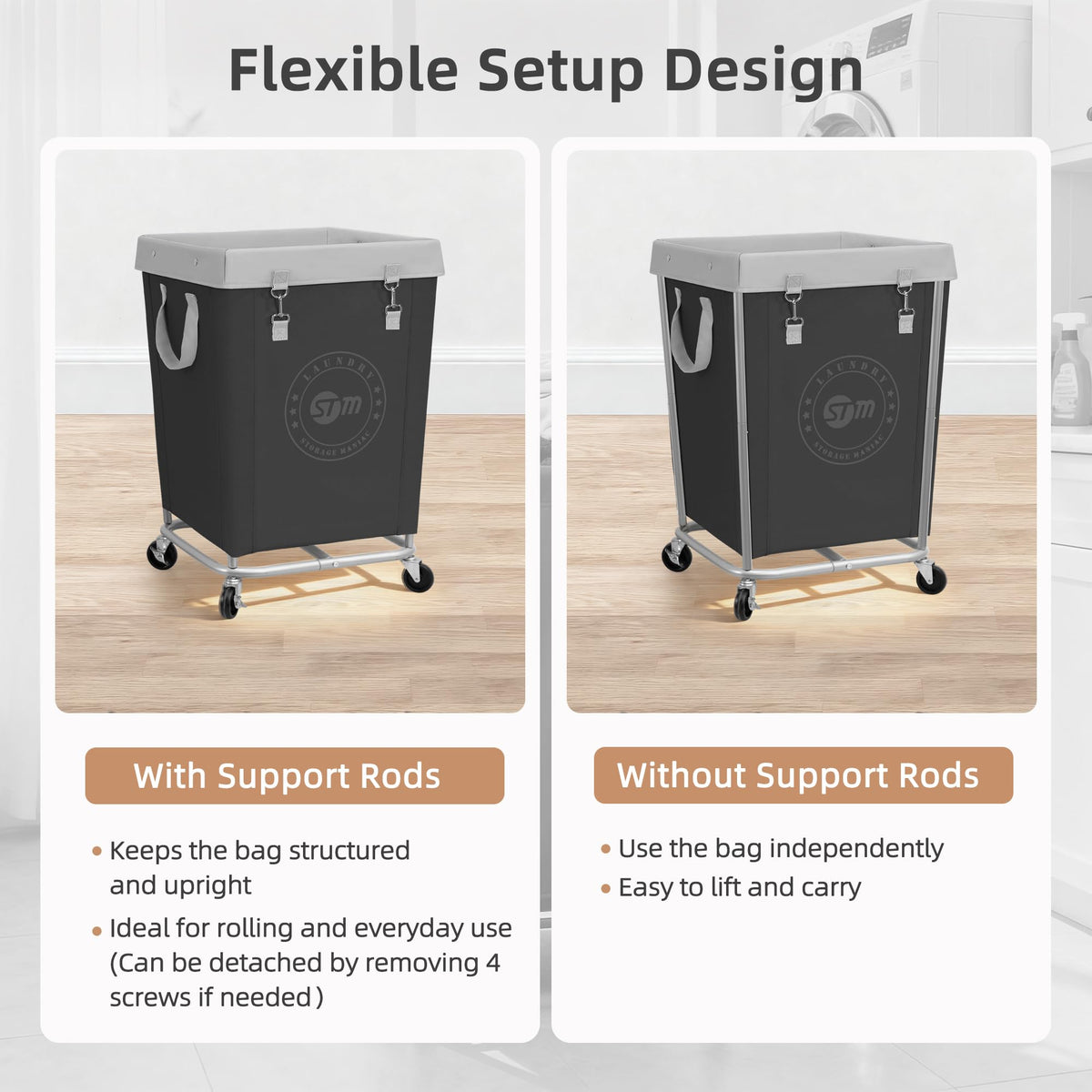 Commercial Laundry Hamper with Heavy Duty Steel Frame, 160 L Industrial Laundry Basket Cart with Wheels , Laundry