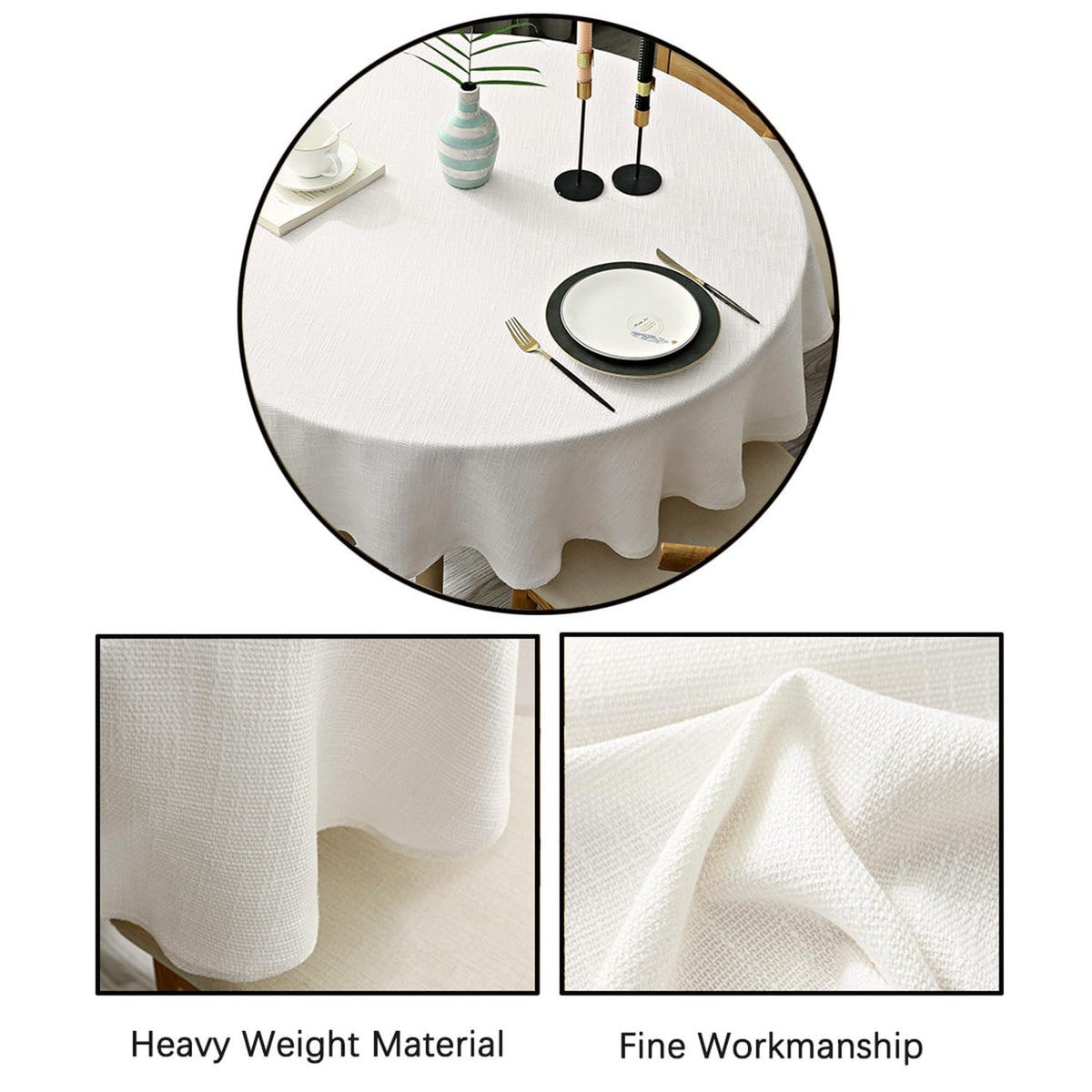 Heavy Weight Round Tablecloth, Decorative Solid Color Table Cover, Cotton Linen Table Cloth Dining Home Tabletop