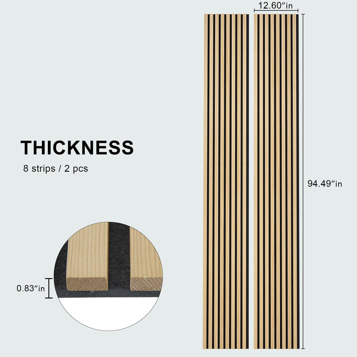 2 Pack Acoustic Solid Wood Wall Panels, 94.49" x 12.6" Soundproof Wall Panels, Wood Slat Wall Panels for Wall Decor
