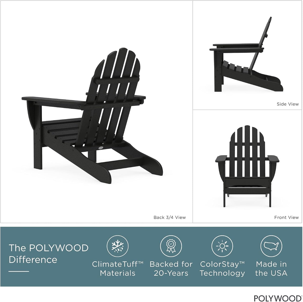 AD4030BL Classic Outdoor Adirondack Chair, Black