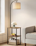 Floor Lamp with Attached Side Table Tray, Pull-Chain Switch, 3-Color LED