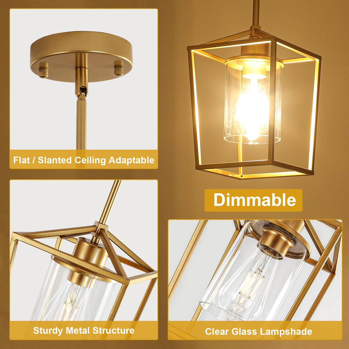 2 Pack Gold Pendant Lights Kitchen Island, Modern Farmhouse Kitchen Pendant Light Fixtures, Metal Cage Island Lights