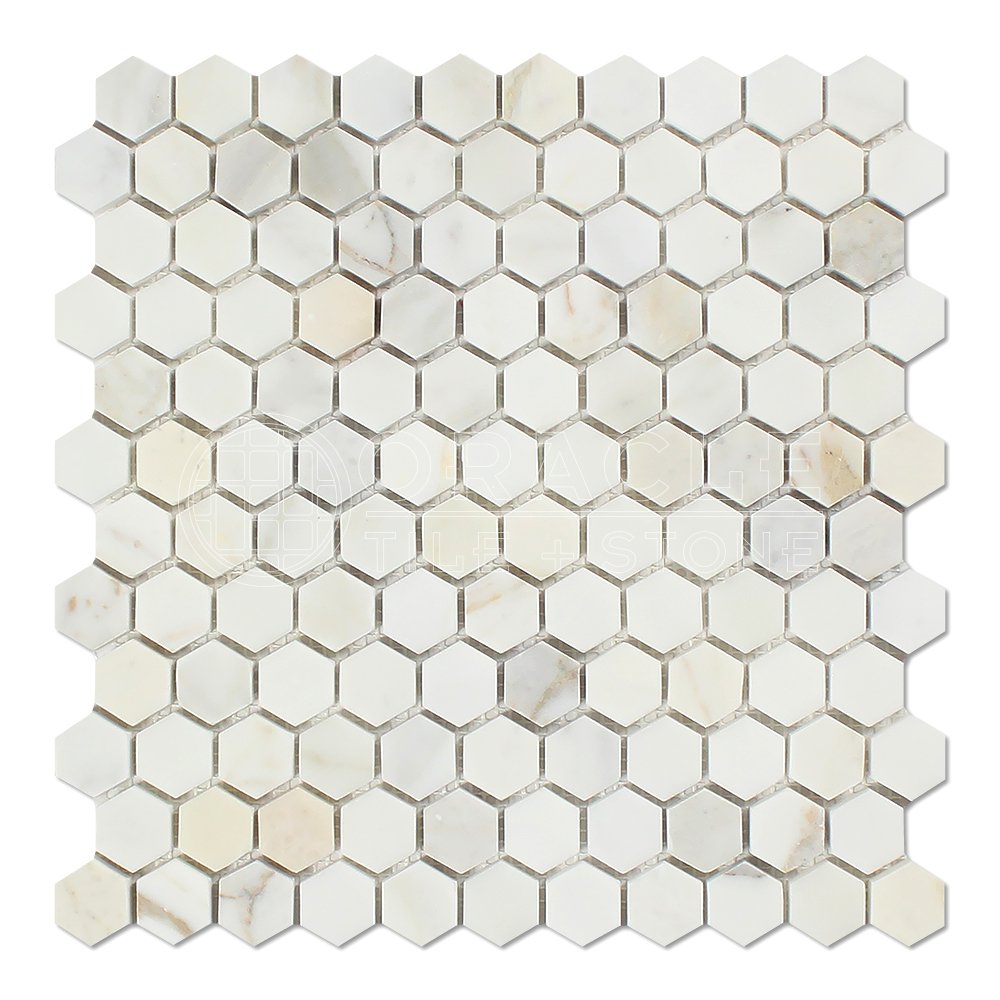 Calacatta Gold (Italian Calcutta) Marble 1 inch Hexagon Mosaic Tile, Polished