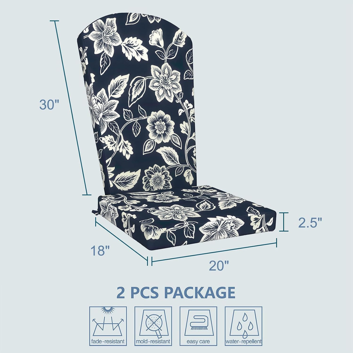 Adirondack Chair Cushions 48x20x2.5 Inch, Water Repellent, Fade Resistant, High Back Outdoor Rocking Chair Cushions