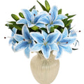 6 Pcs Real Touch Tiger Lily Artificial, Light Blue