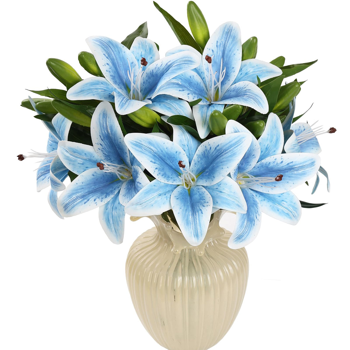6 Pcs Real Touch Tiger Lily Artificial, Light Blue