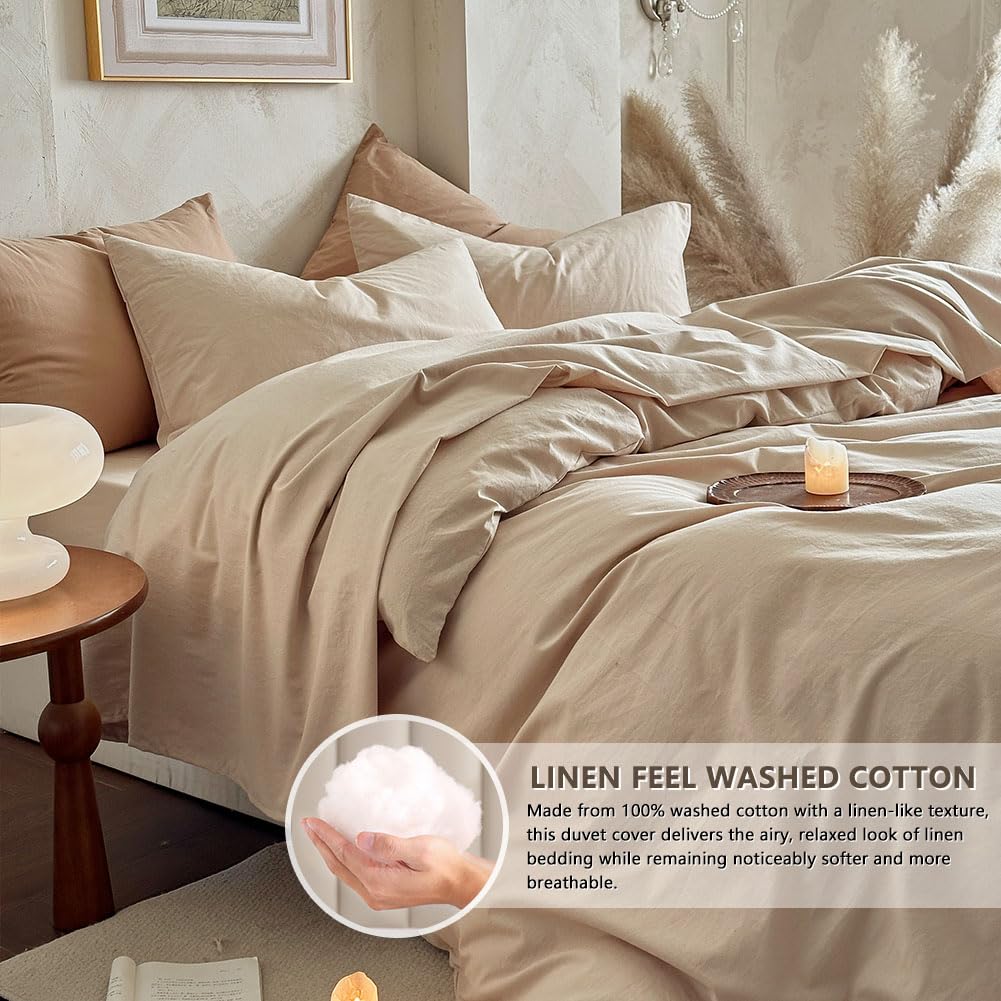 100% Washed Cotton Duvet Cover, Tannish Linen Grey, 68"x90"