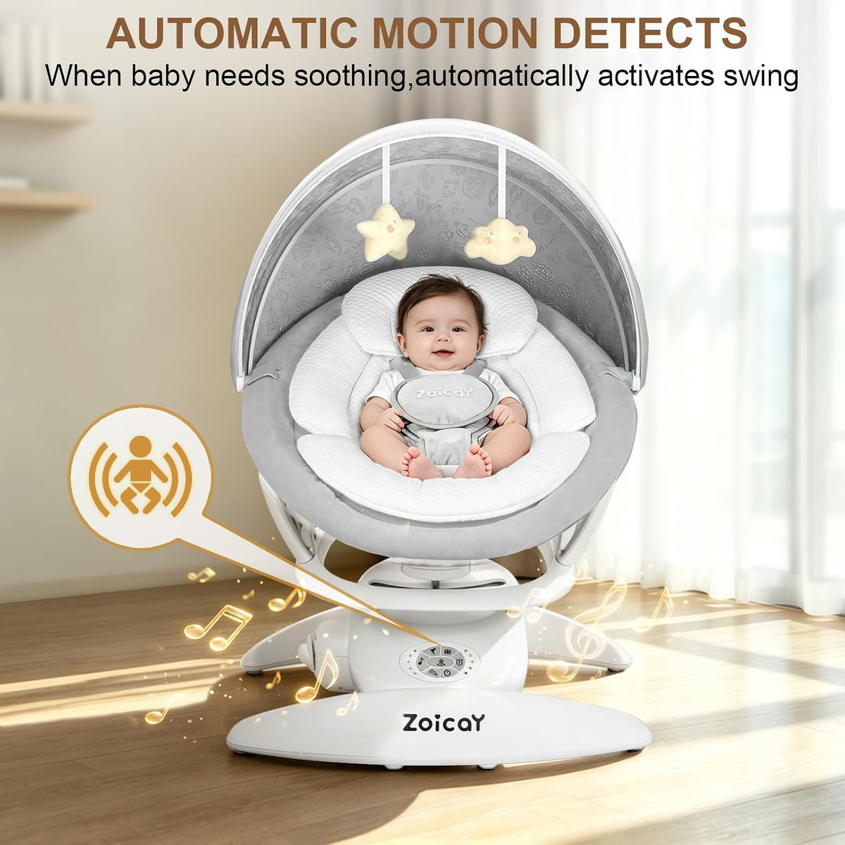 In-1 Baby Swings for Infants with Removable Rocker and Motion Detection