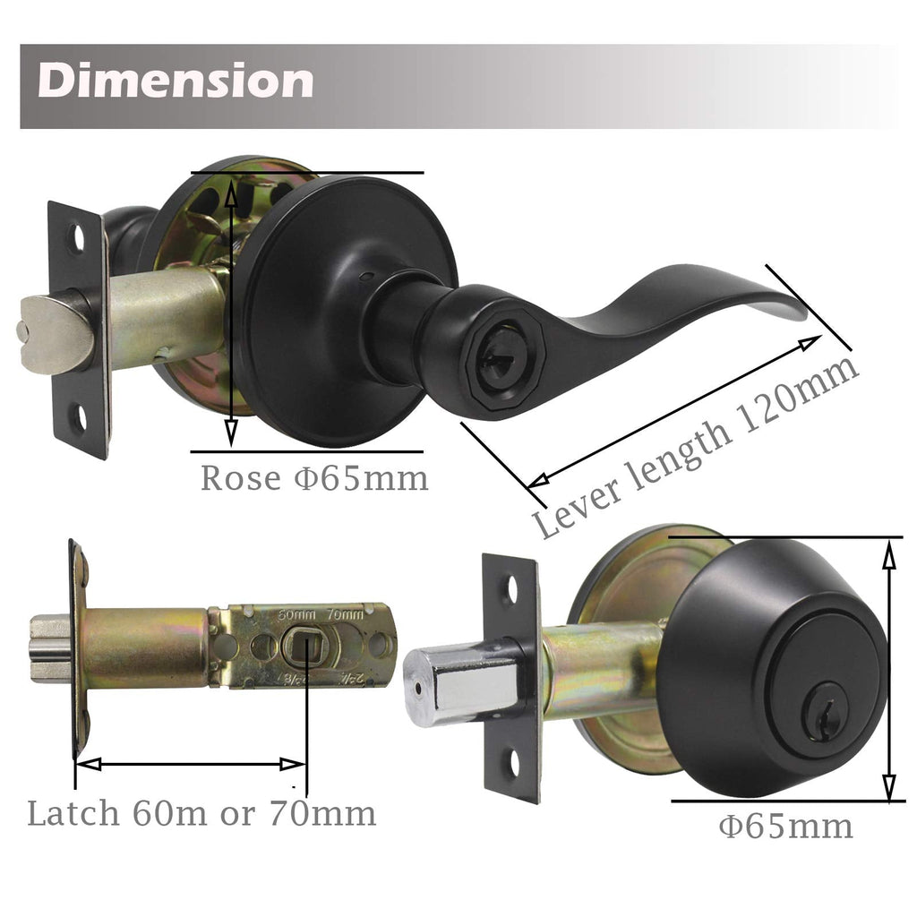 10 Sets Black Entry Levers and Single Cylinder Deadbolt Locksets with Same Key,Keyed Alike Entrance Locks,Drop/Wave